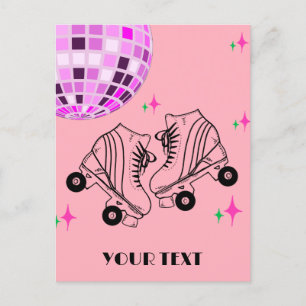 Postal Roller Skates Derby Skating Pink Disco Cumpleaños