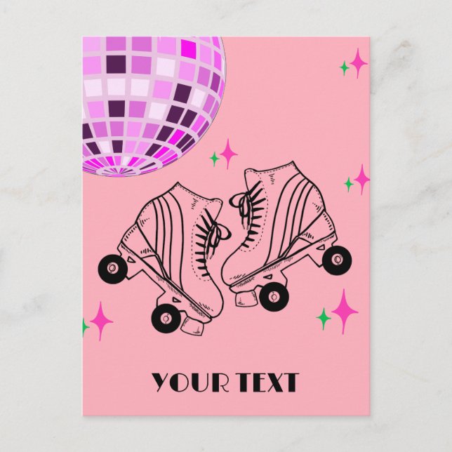 Postal Roller Skates Derby Skating Pink Disco Cumpleaños (Anverso)