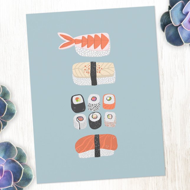 Postal Rollo de Sushi Nigiri Maki japonés (Sushi Japanese food art postcard)