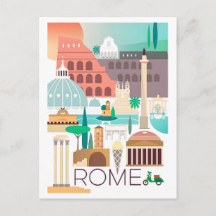 Postal Roma antigua, Italia, cartel de viaje