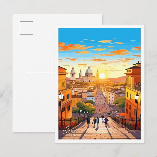 Postal Roma City Italia Ilustracion de Viajes de Arte (Anverso / Reverso)