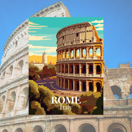 Postal Roma Colosseum Ilustracion de viajes de Italia