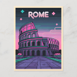 Postal Roma del Coliseo Neon Synthwave de los años 80