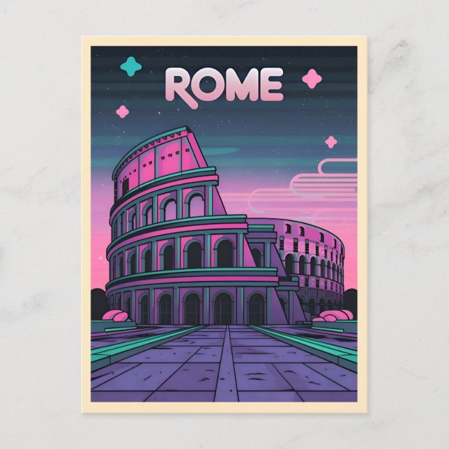 Postal Roma del Coliseo Neon Synthwave de los años 80 (Anverso)