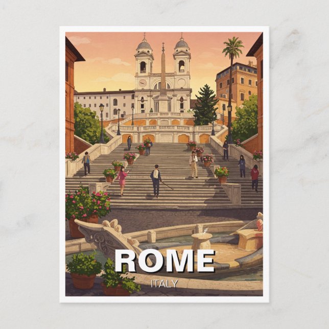 Postal Roma Escaleras Españolas Italia Viaje (Anverso)