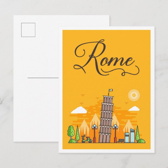 Postal Roma Ilustracion de viajes de arte de Italia (Anverso / Reverso)