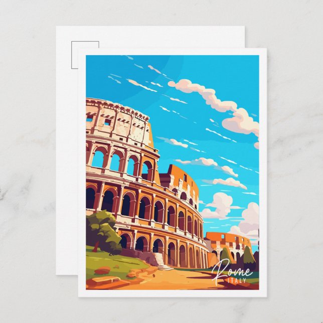 Postal Roma ilustracion de viajes vintage (Anverso / Reverso)