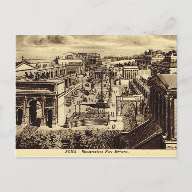 Postal Roma, impresión artística del Foro en tiempos roma (Anverso)