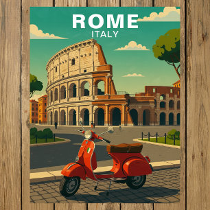 Postal Roma Italia Coliseo Antiguo y Scooter Retro