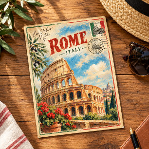 Postal Roma Italia Coliseo Viaje Recuerdo Retro Italiano