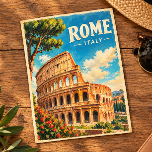 Postal Roma Italia Coliseo Viaje Recuerdo Retro Italiano
