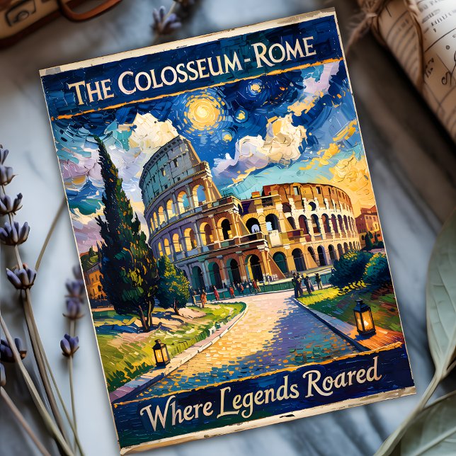 Postal Roma Italia Colosseum Starry Night Van Gogh (Italy Rome Colosseum in Van Gogh Starry Night Style)