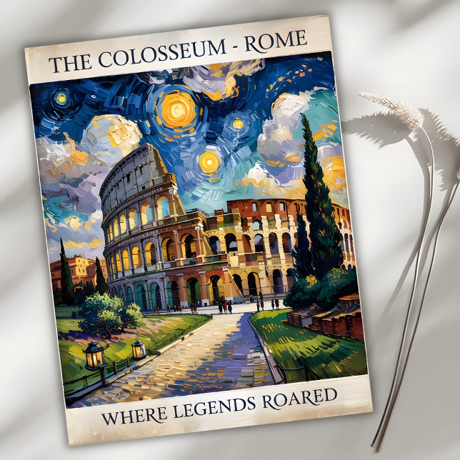 Postal Roma Italia Colosseum Travel Van Gogh Starry Night (Italy Rome Colosseum in Van Gogh Starry Night Style)