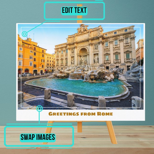 Postal Roma Italia con Fontana di Trevi (Instead of buying postcards, use this template to customize text & share your own photo.)
