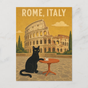 Postal Roma Italia Gato Negro Coliseo Café Antiguo