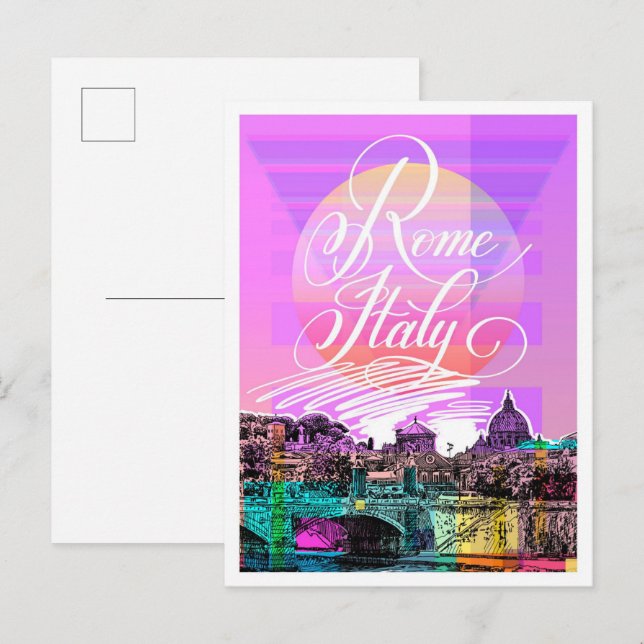 Postal Roma Italia Ilustracion de viajes de arte (Anverso / Reverso)