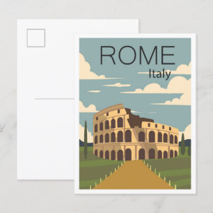 Postal Roma Italia Ilustracion de Viajes de Arte