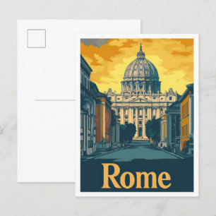Postal Roma Italia Ilustracion de Viajes de Arte