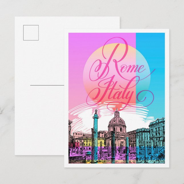 Postal Roma Italia Ilustracion de viajes de arte (Anverso / Reverso)
