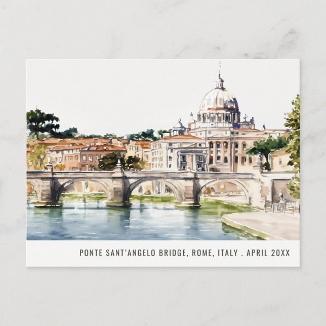Postal Roma Italia Río Tíber Acuarela Viaje Italiano (Anverso)