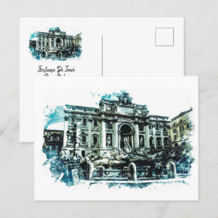 Postal ROMA Italia Trevi Fuente Fontana Pintado de color