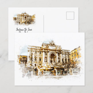 Postal ROMA Italia Trevi Fuente Fontana Pintado de color
