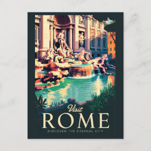 Postal Roma Italia Trevi Ilustracion arte de viajes