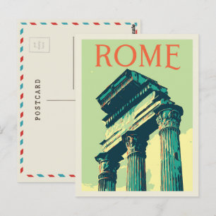 Postal Roma, ruinas romanas ilustracion Italia Postcard