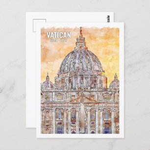 Postal Roma Vaticano Italia Famoso lugar de viaje acuarel