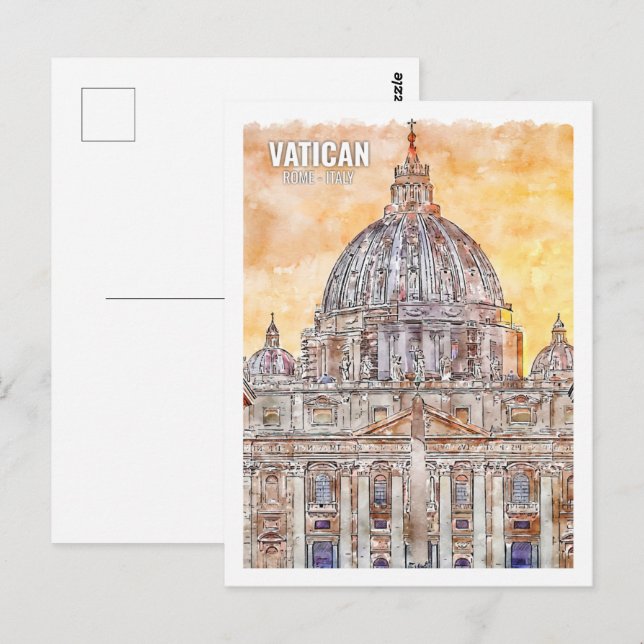 Postal Roma Vaticano Italia Famoso lugar de viaje acuarel (Anverso / Reverso)