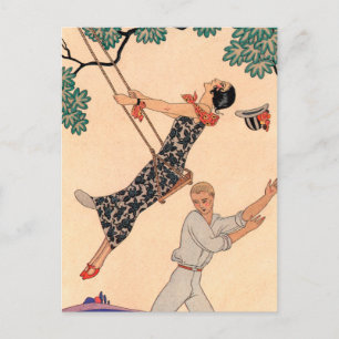 Postal Romance de amor vintage, Escarpolette Swing Barbie