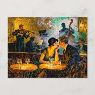 Postal Romance de bar de baile vintage impresionista con