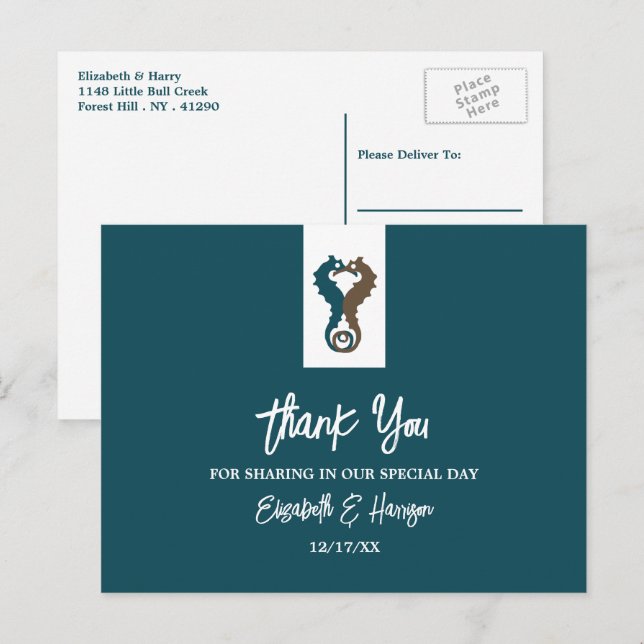 Postal Romance del caballito de mar, bodas en la playa gr (Anverso / Reverso)