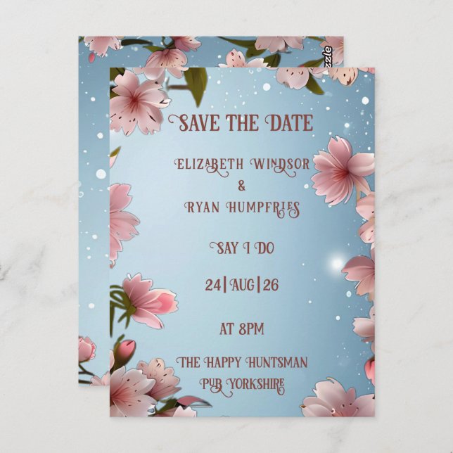 Postal Romance floreciente: un tema de Boda floral comple (Anverso / Reverso)
