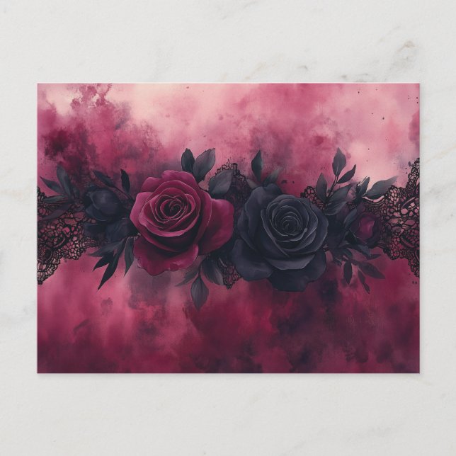 Postal Romance oscuro: Rosa gótico y diseño de encaje (Anverso)
