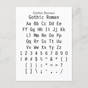 Postal Romano gótico - Hoja de ejemplo de tipo de letra Z