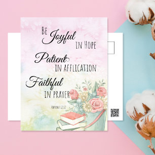 Postal Romanos 12:12 Sean alegres en verso biblial de Esp