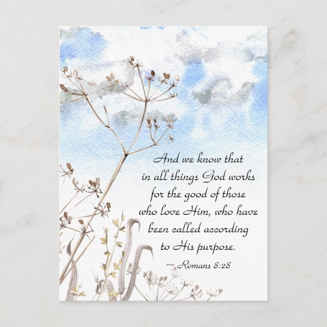 Postal Romanos 8:28 Todas las cosas que Dios trabaja para (Anverso)