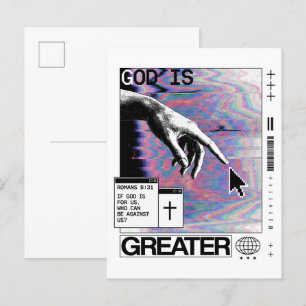 Postal Romanos 8:31 Cyberpunk Mano De Dios Arte Glitch