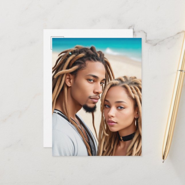 Postal Romantic Couple Beach Digital Art Poster (Anverso/Reverso In Situ)