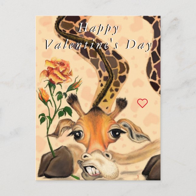 Postal Romantic Giraffe Funny El día de San Valentín Card (Anverso)