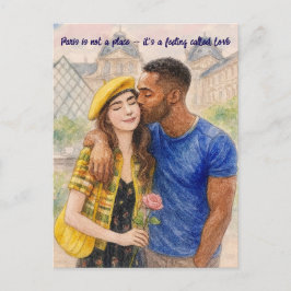 Postal Romantic Love Paris Man Woman Watercolor Postcard