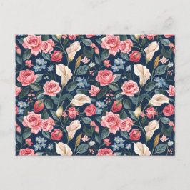 Postal Romantic Navy Blue Floral Garden Pattern