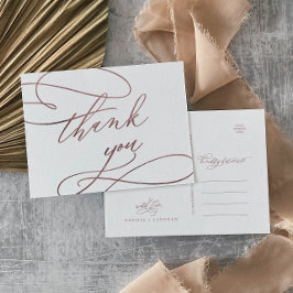 Postal Romantic Rose Gold Calligraphy Thank You Postcard