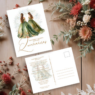 Postal Romantic Spanish Quinceañeras Twins in Green Brown