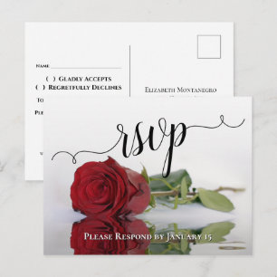 Postal Romántica Boda Rosa Roja RSVP