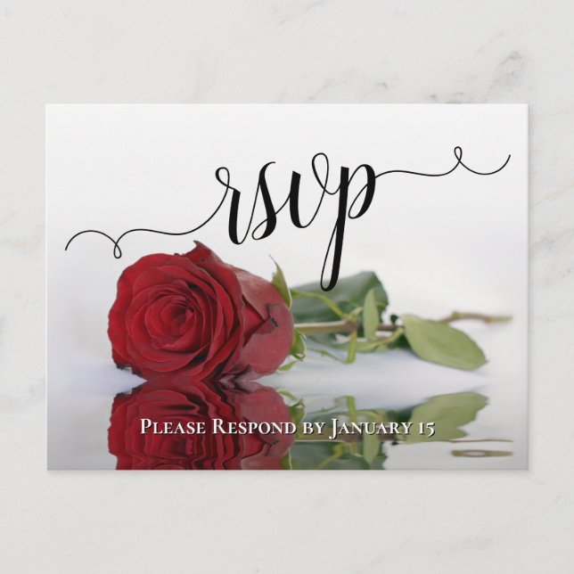 Postal Romántica Boda Rosa Roja RSVP (Anverso)