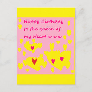 postal romántica de cumpleaños feliz rosa y amaril