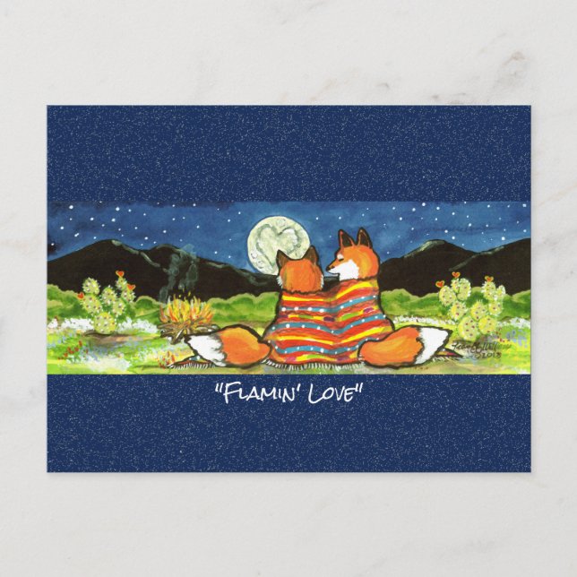 Postal romántica de Fox Couple Whimsical Watercolo (Anverso)