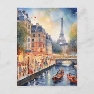 Postal Romántica escena de la calle Paris con el arte de